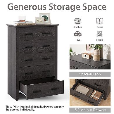 Tall Storage Dresser with 5 Pull-out Drawers for Bedroom Living Room-Walnut