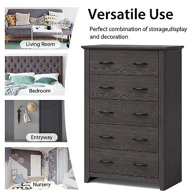 Tall Storage Dresser with 5 Pull-out Drawers for Bedroom Living Room-Walnut