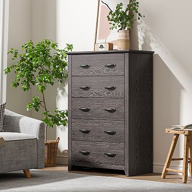 Tall Storage Dresser with 5 Pull-out Drawers for Bedroom Living Room-Walnut