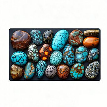 Turquoise Crackle Stone Floor Mat, Anti-Slip Luxury Decorative Mat