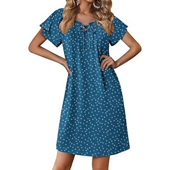 Ekouaer Nightgowns for Women Short Sleeve Night Pleated Sleep Shirts Shirts Comfy Ladies Sleepdress