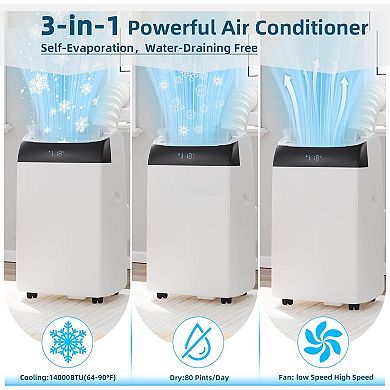 14,000 BTU Portable Air Conditioner, Cools 750 Sq.Ft, 3-in-1 AC Unit, Dehumidifier & Fan with Remote