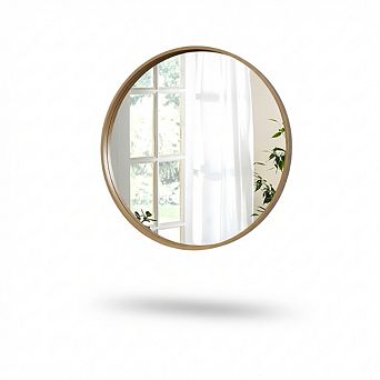 28 Inch Round Wood Mirror, Honey Finish for Bathroom Vanity or Entryway