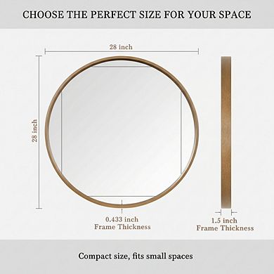 28 Inch Round Wood Mirror, Honey Finish for Bathroom Vanity or Entryway
