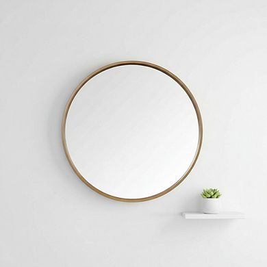 28 Inch Round Wood Mirror, Honey Finish for Bathroom Vanity or Entryway