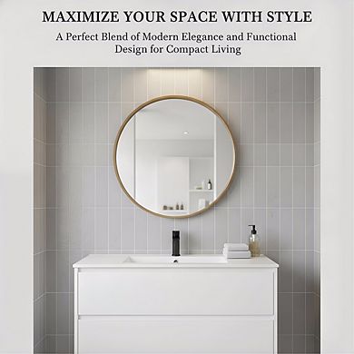 28 Inch Round Wood Mirror, Honey Finish for Bathroom Vanity or Entryway