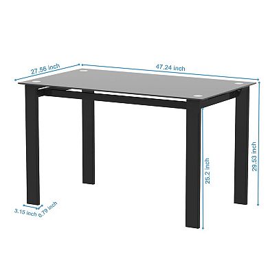 Rectangular Glass Dining Table with Metal Legs, Modern Kitchen Table
