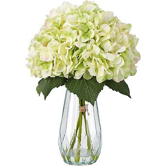 6 Silk Hydrangea in Glass Vase with Faux Water