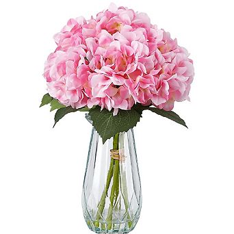 6 Silk Hydrangea in Glass Vase with Faux Water
