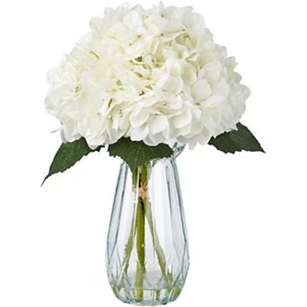 6 Silk Hydrangea in Glass Vase with Faux Water