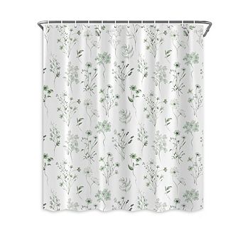 Zoulao Sage Green Floral Shower Curtain, Watercolor Eucalyptus Boho Cottagecore, 72x72.