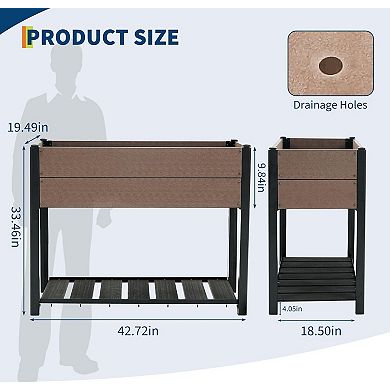 Raised Garden Bed 42.72x19.49x33.46in, HDPE Elevated Planter with Storage Shelf, Outdoor Patio