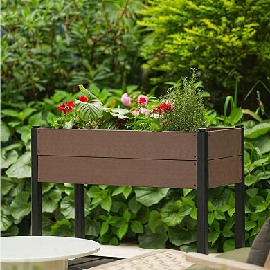 Raised Garden Bed 42.72x19.49x33.46in, HDPE Elevated Planter with Storage Shelf, Outdoor Patio