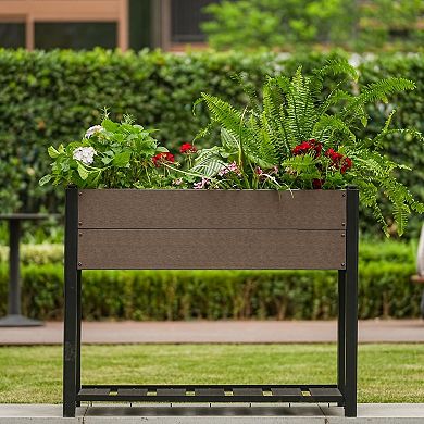 Raised Garden Bed 42.72x19.49x33.46in, HDPE Elevated Planter with Storage Shelf, Outdoor Patio