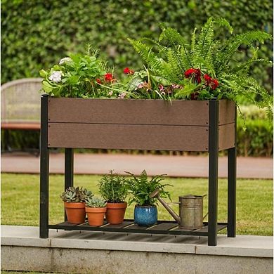 Raised Garden Bed 42.72x19.49x33.46in, HDPE Elevated Planter with Storage Shelf, Outdoor Patio