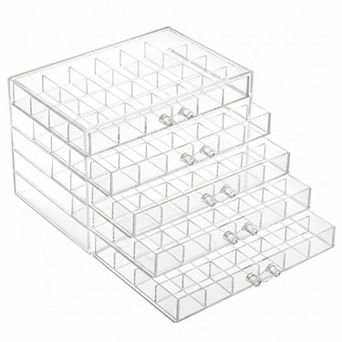 Acrylic Jewelry Organizer 5 Drawer Clear Box 120 Small Compartments for Earrings Rings