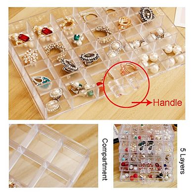 Acrylic Jewelry Organizer 5 Drawer Clear Box 120 Small Compartments for Earrings Rings