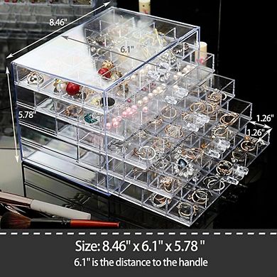 Acrylic Jewelry Organizer 5 Drawer Clear Box 120 Small Compartments for Earrings Rings