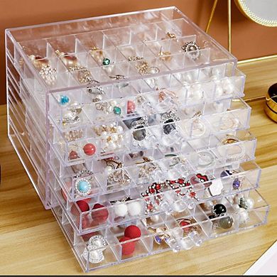 Acrylic Jewelry Organizer 5 Drawer Clear Box 120 Small Compartments for Earrings Rings
