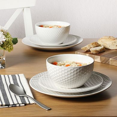 Gibson Elite Oyster Tide 12pc Reactive Glaze Dinnerware Set White