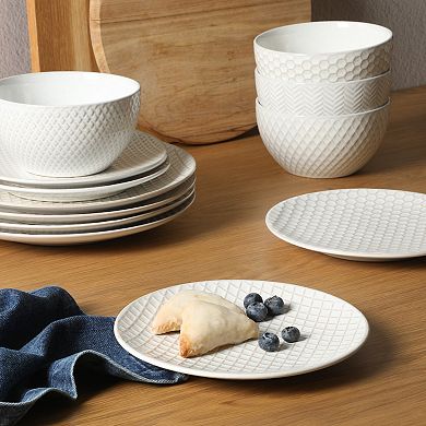 Gibson Elite Oyster Tide 12pc Reactive Glaze Dinnerware Set White