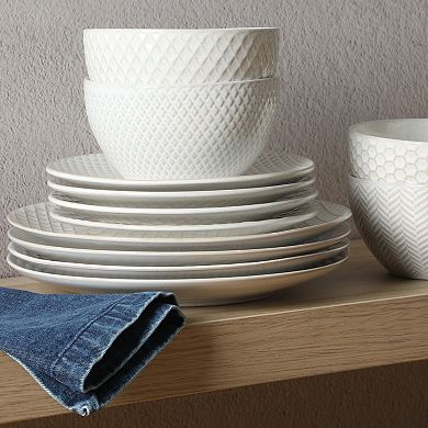 Gibson Elite Oyster Tide 12pc Reactive Glaze Dinnerware Set White