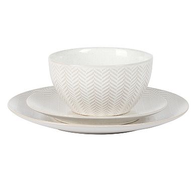 Gibson Elite Oyster Tide 12pc Reactive Glaze Dinnerware Set White