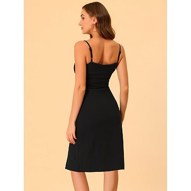 Sleeveless Dress for Women's Button Decor Split Spaghetti Strap Dresses
