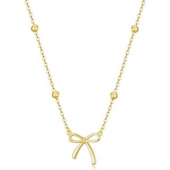 KSIZUIS 14K Gold Plated Dainty Bow Pendant Necklace - Cute Choker for Women & Teens