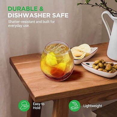 NutriChef Stemless Wine Glasses, 15oz, Hand Blown, Dishwasher Safe, Gift Set for Wine Lovers