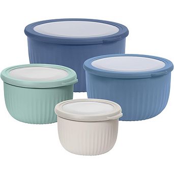 Zoulao Set of 4 Prep & Store Plastic Bowls, See-Through Lids, 0.7-4-qt Dishwasher & Microwave Safe.