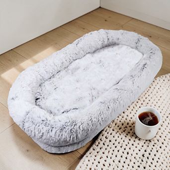 Heybly Human Dog Bed Faux Fur Orthopedic Lounger for People and Pets, Washable Plush Nap Bed