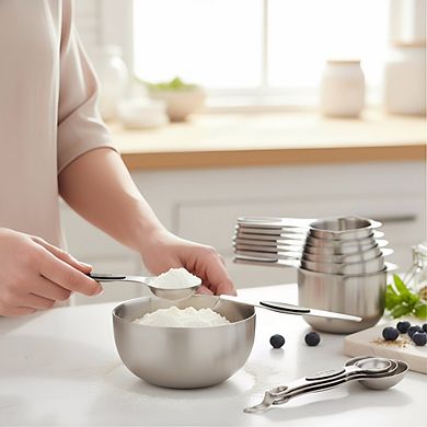 Magnetic Stainless Steel Measuring Set 15-Piece with Leveler, Fits Spice Jars Black