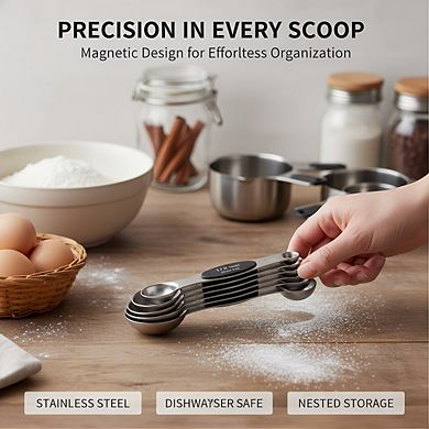 Magnetic Stainless Steel Measuring Set 15-Piece with Leveler, Fits Spice Jars Black