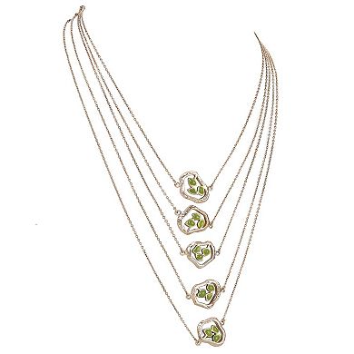 Adjustable White Rhodium and Pastel Green Enamel Terra Layered Necklace by Dhwani Bansal