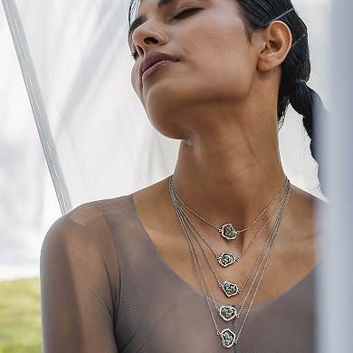 Adjustable White Rhodium and Pastel Green Enamel Terra Layered Necklace by Dhwani Bansal