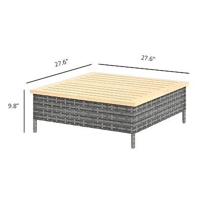 Outdoor Patio End Table with Fir Wood Top, PE Rattan Side Table - Grey or Natural