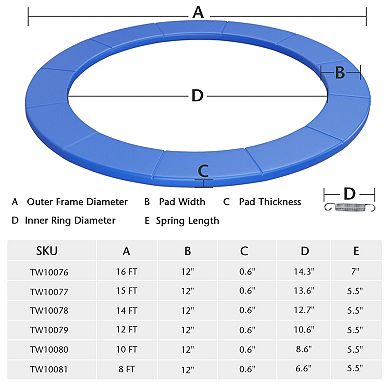 Trampoline Safety Pad Thick Foam Spring Cover for Full Edge Protection