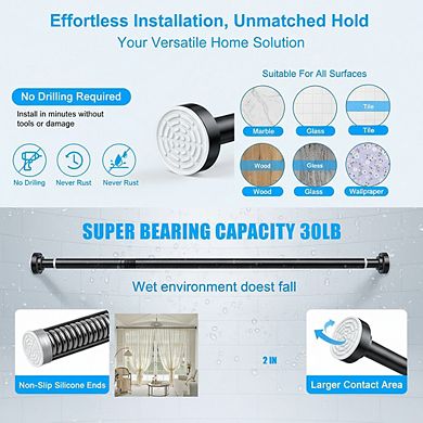 32-68 Inch Spring Tension Shower Rod, No-Drill Anti-Slip Never Rust, Black