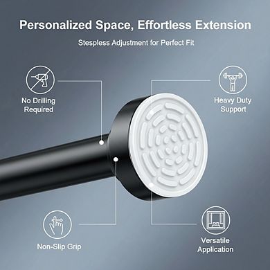 32-68 Inch Spring Tension Shower Rod, No-Drill Anti-Slip Never Rust, Black