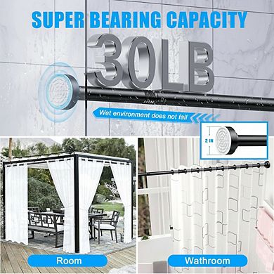 32-68 Inch Spring Tension Shower Rod, No-Drill Anti-Slip Never Rust, Black