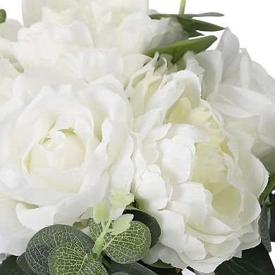8pc Silk Rose & Peony Bouquet in Glass Vase