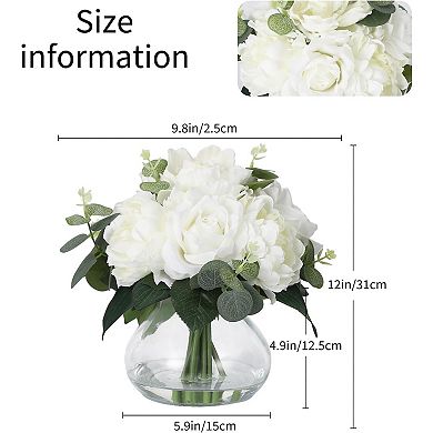 8pc Silk Rose & Peony Bouquet in Glass Vase