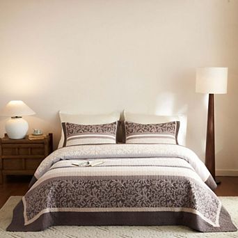 Marcielo 3 pc Traditional Floral Cotton Quilt Bedspread Set Classic Cottage Style