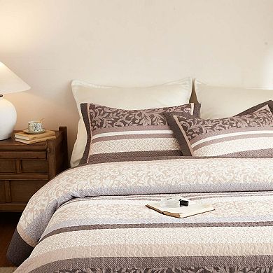 Marcielo 3Pcs Traditional Floral Cotton Quilt Bedspread Set Classic Cottage Style