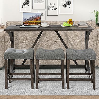 KWPZQEB Bar Table Set of 4, Dining Bar Table & 3 Padded Stools for Dining Room