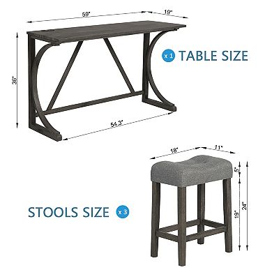KWPZQEB Bar Table Set of 4, Dining Bar Table & 3 Padded Stools for Dining Room