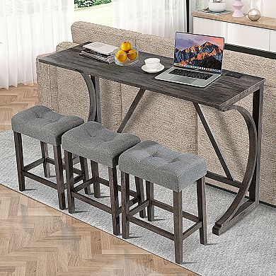 KWPZQEB Bar Table Set of 4, Dining Bar Table & 3 Padded Stools for Dining Room