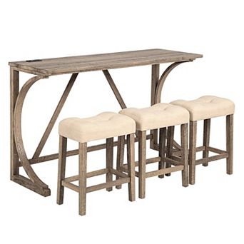 KWPZQEB Bar Table Set of 4, Dining Bar Table & 3 Padded Stools for Dining Room