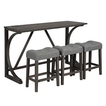 KWPZQEB Bar Table Set of 4, Dining Bar Table & 3 Padded Stools for Dining Room